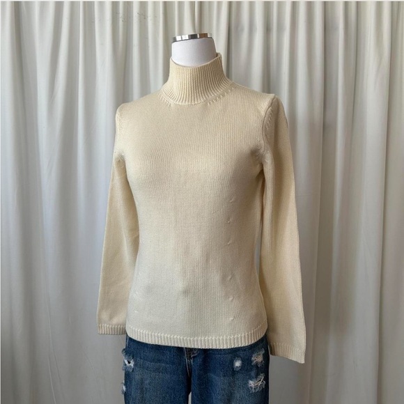 Vintage Cream Ann Taylor Italian Merino Wool Mock Neck sweater size XS - Picture 3 of 8